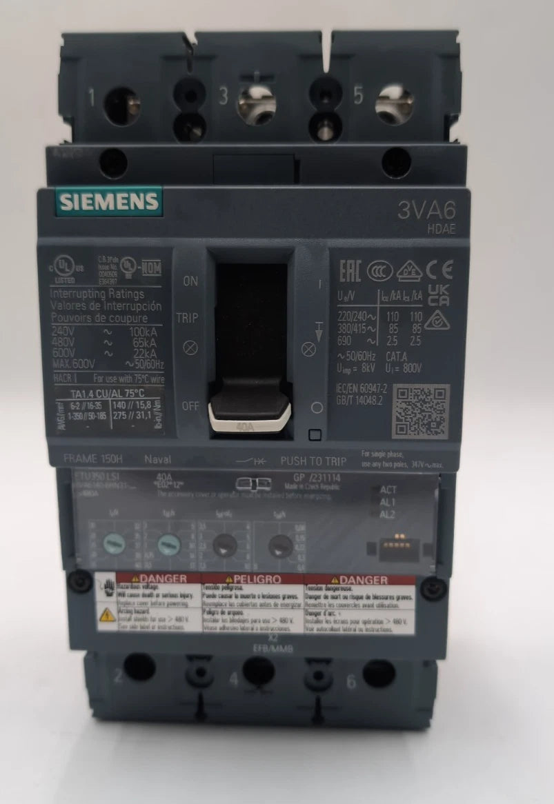Siemens 3VA6140-6HN31-0AA0 Circuit Breaker 40A 3P 600V 3PH LSI Trip NEW Take Out New