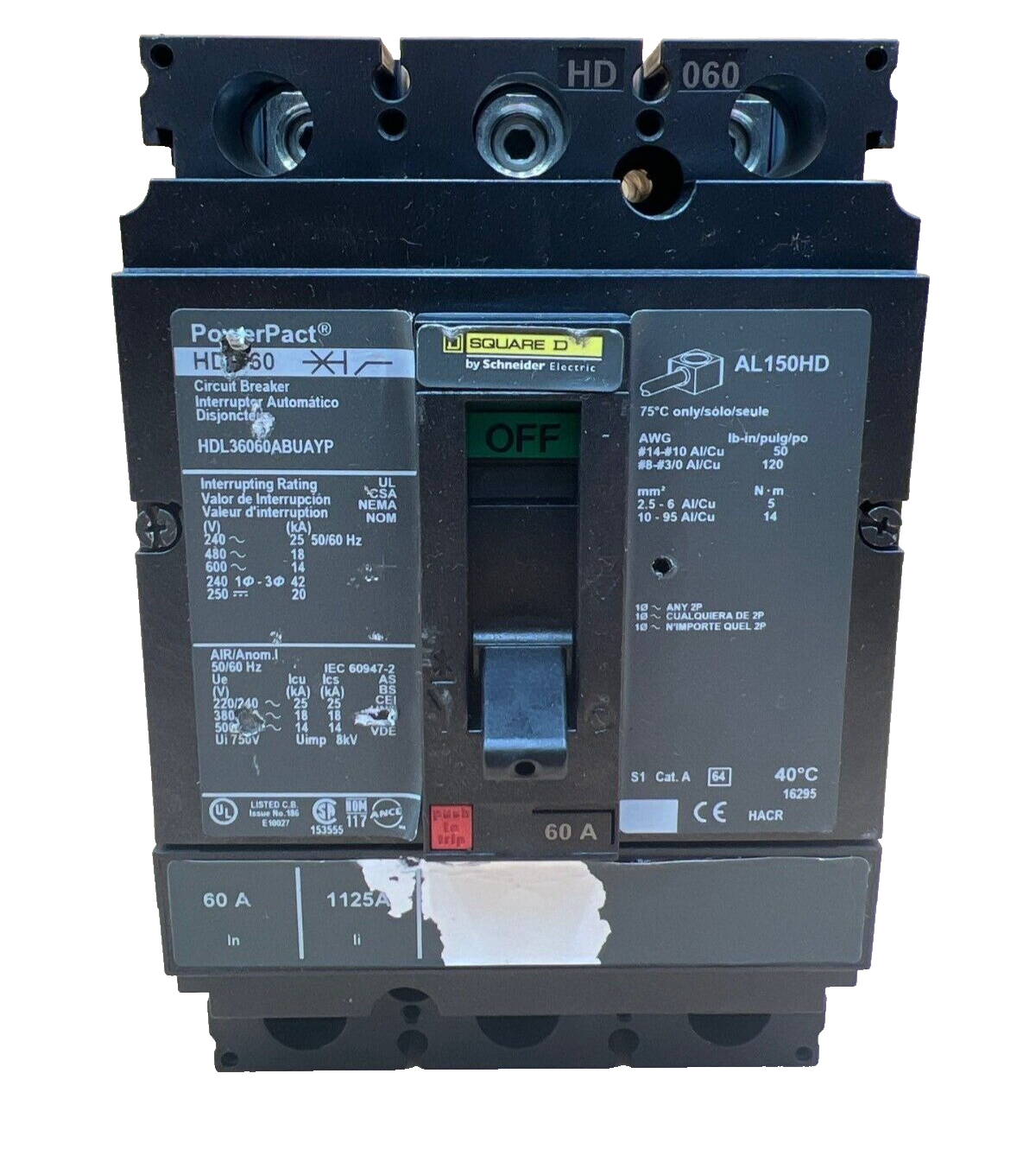 Square D HDL36060ABUAYP Used