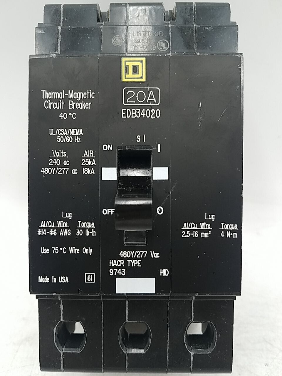 Square D EDB34020 Used