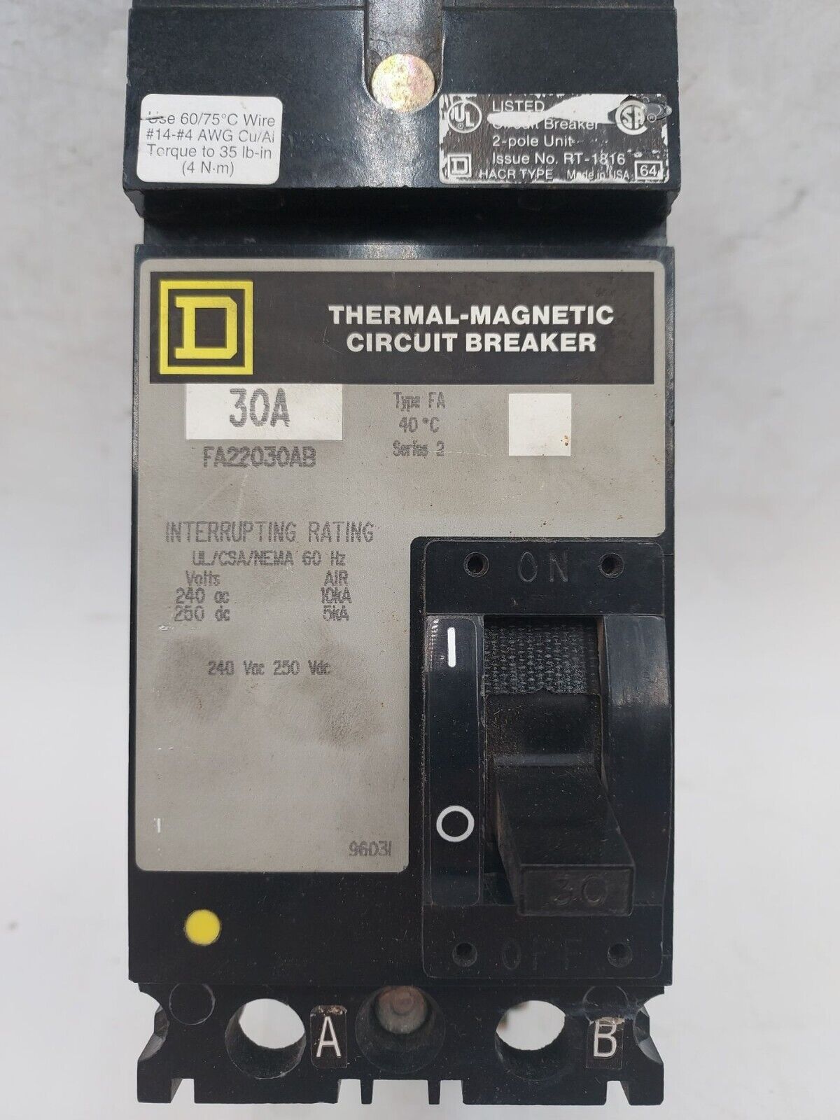 Square D FA22030AB Used