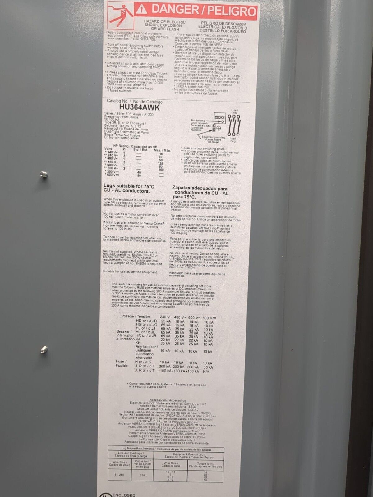 Square D HU364AWK Used
