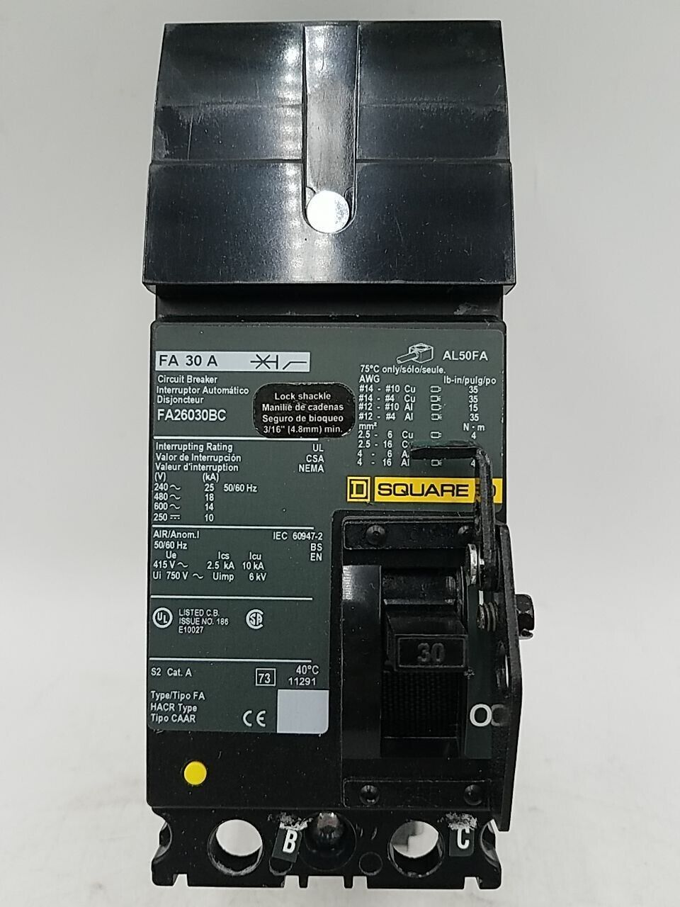 Square D FA26030BC Used