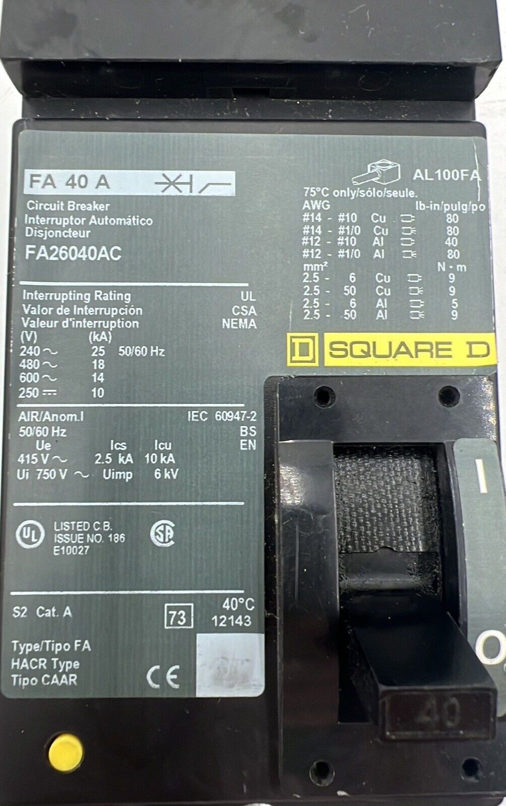 Square D FA26040AC Used