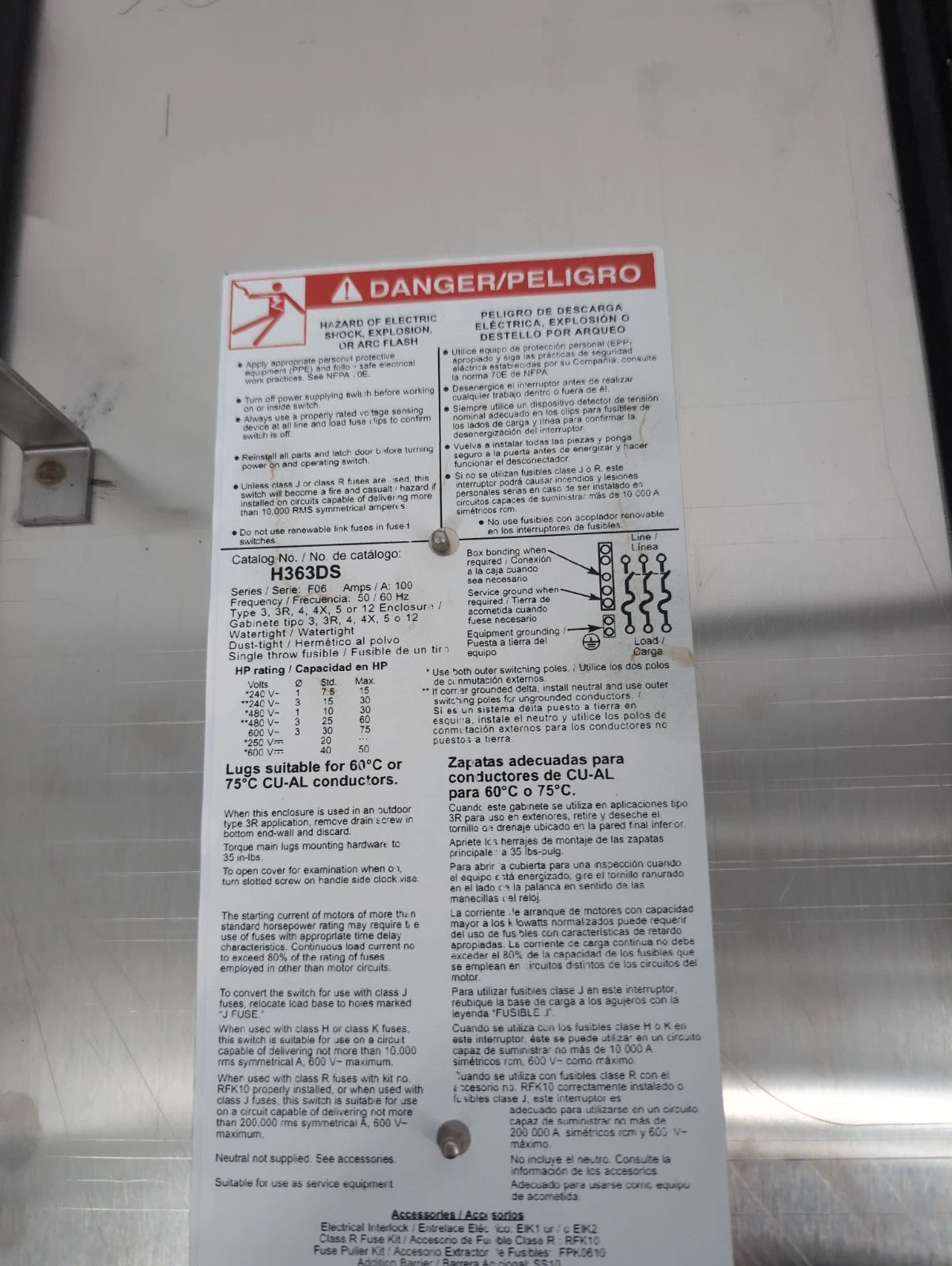 Square D H363DS Heavy Duty Safety Disconnect Switch 100A 3P 600V Stainless NEW New