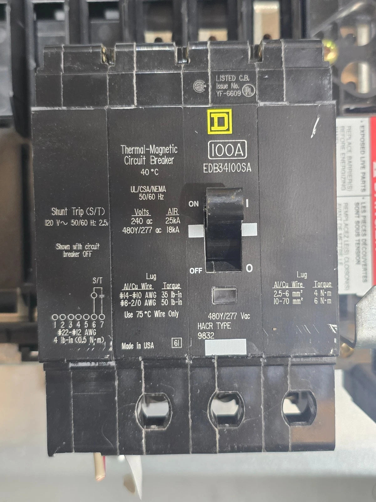 Square D NF Panelboard 125A 600/347V 3PH 4W 30 Cir MCB 100 Amp Panel EDB34100SA Used