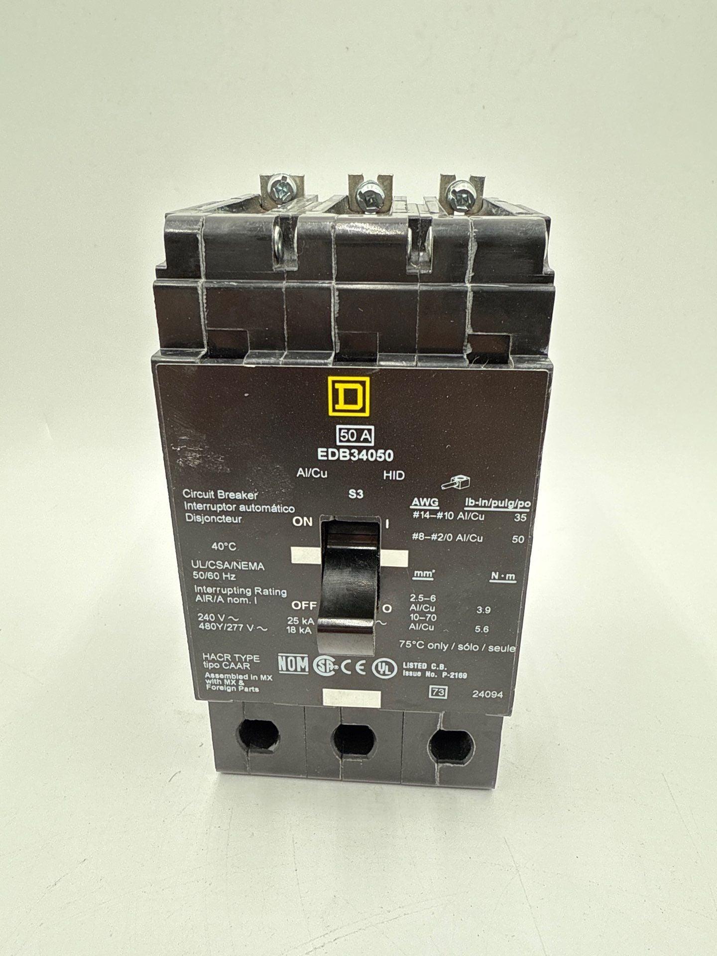 Square D EDB34050 Circuit Breaker 50A 3P 480/277V EDB 50 Amp 3 Pole New