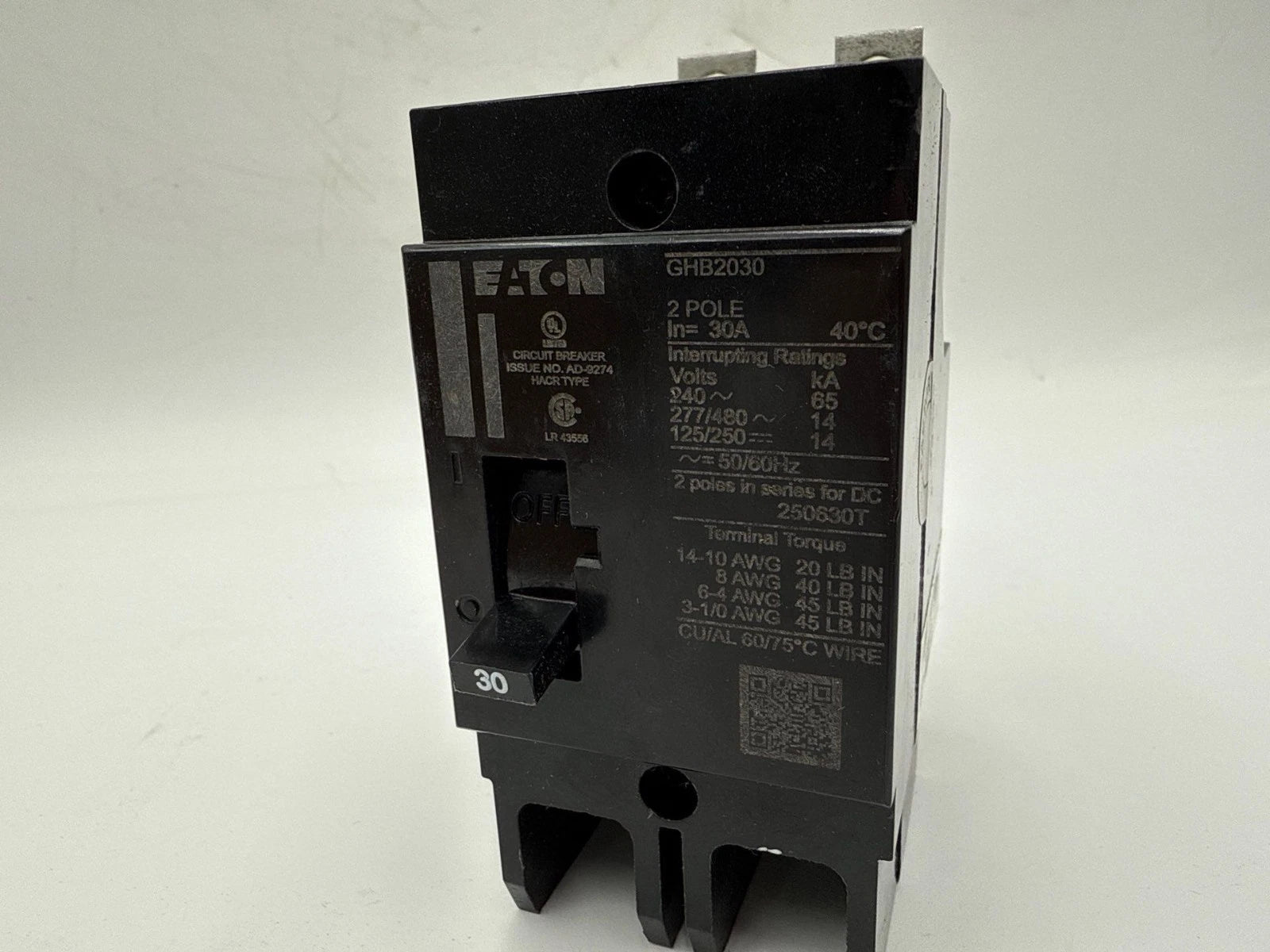 Eaton GHB2030 Circuit Breaker Bolt On 30A 2P 277/480V GHB 30 Amp 2 Pole NEW Used