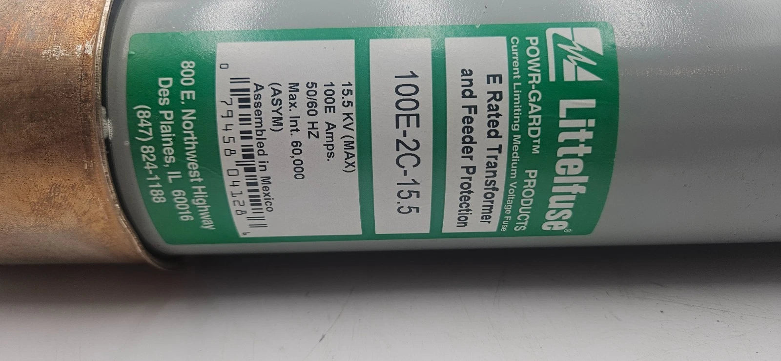Littelfuse 100E-2C-15.5 E Rated Transformer and Feeder Protection Fuse Used