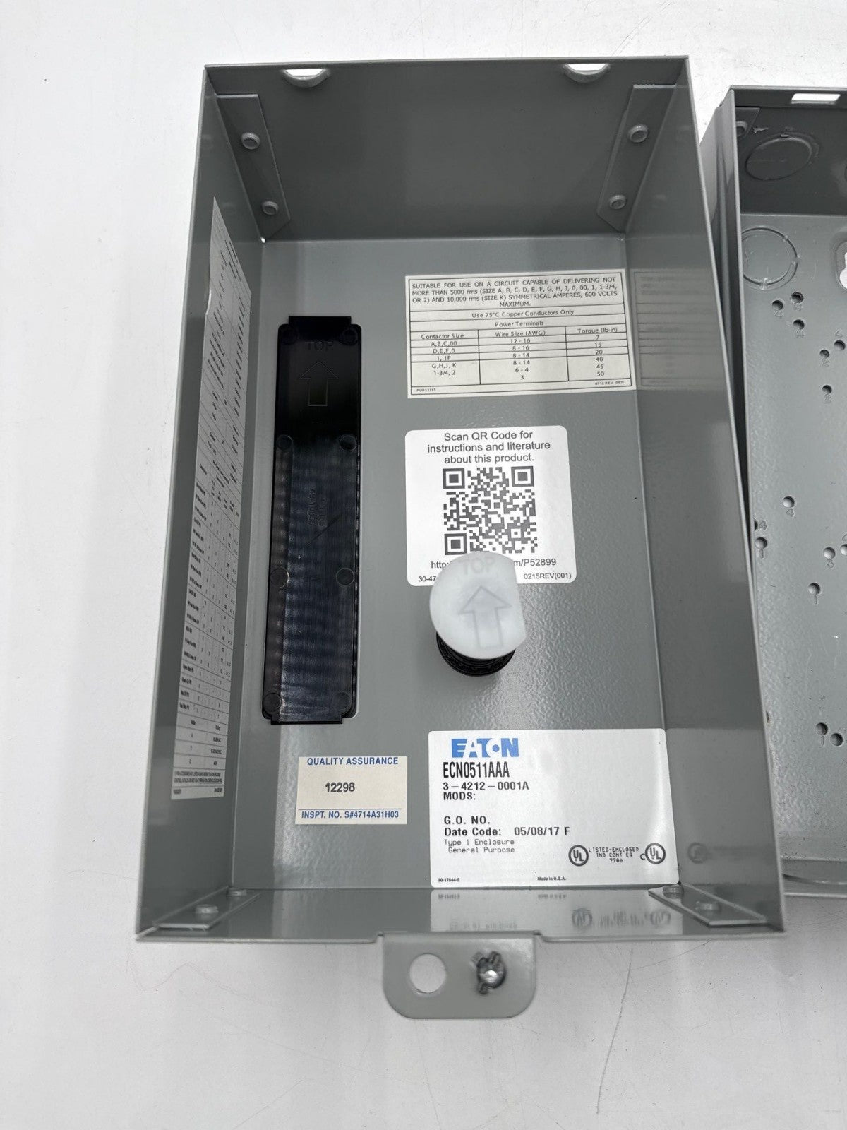 Eaton ECN0511AAA Lighting Contactor Enclosure ONLY Type 1 Indoor Encl