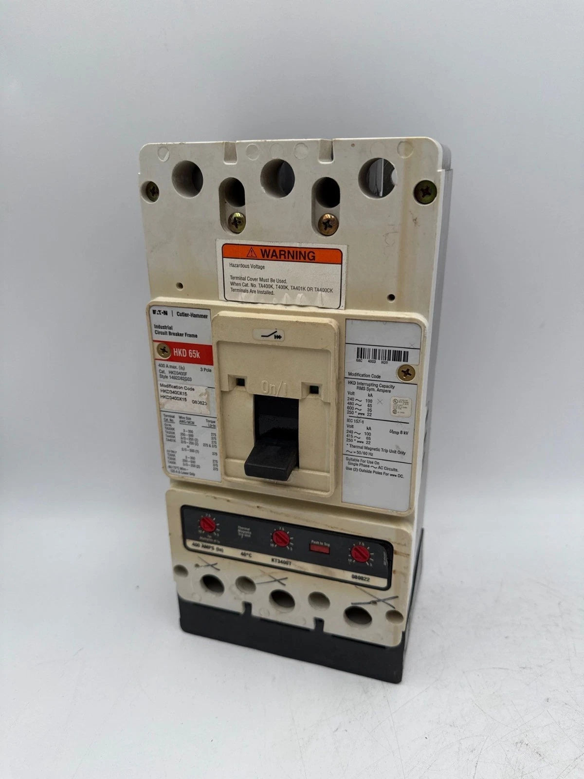 Eaton HKD3400X15 Circuit Breaker 400A 3P 600V 3PH HKD 65k 400 Amp 3 Pole Used