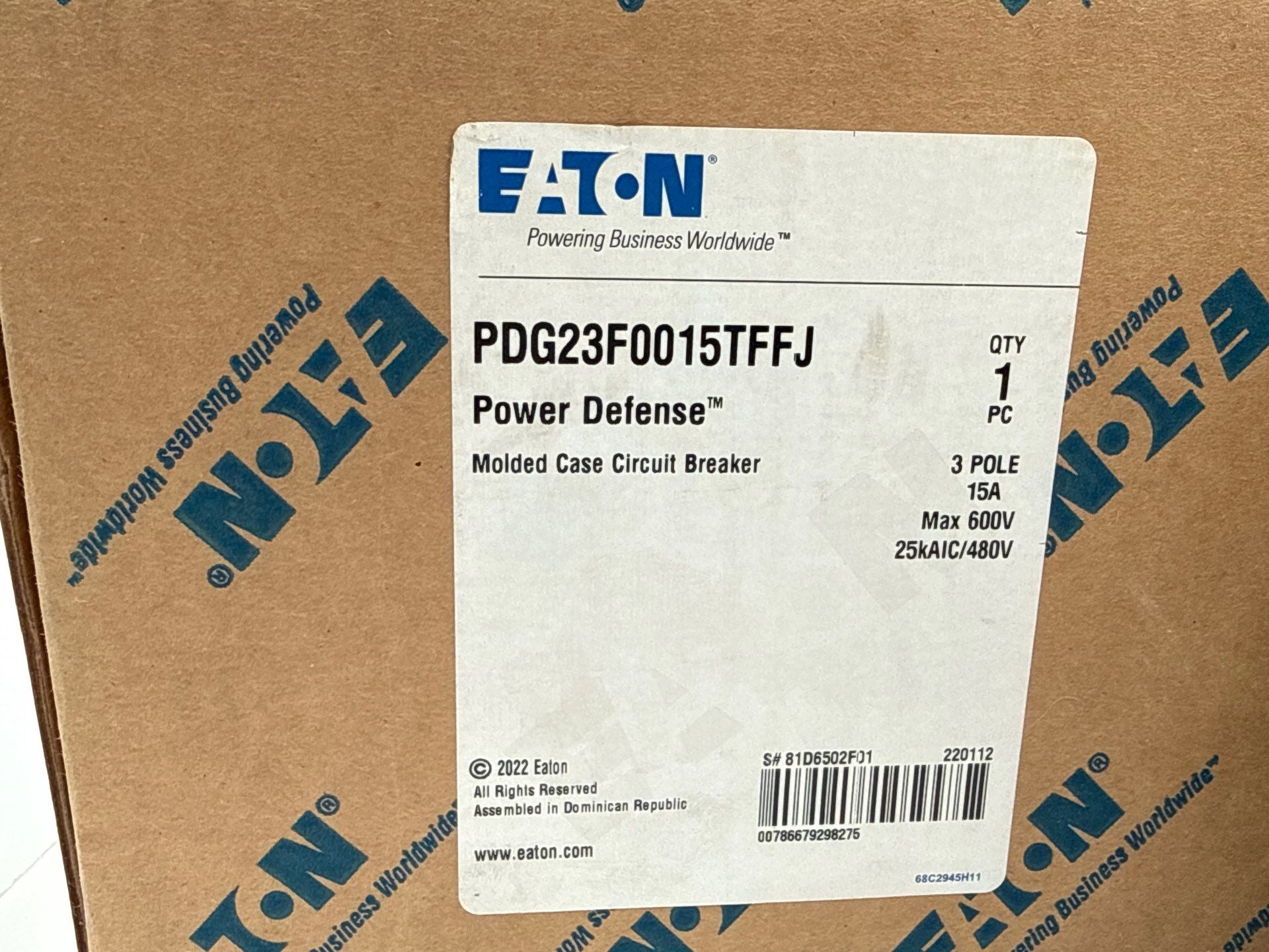 Eaton PDG23F0015TFFJ Circuit Breaker 15A 3P 600V PDG2 25kAIC 15 Amp 3 Pole New