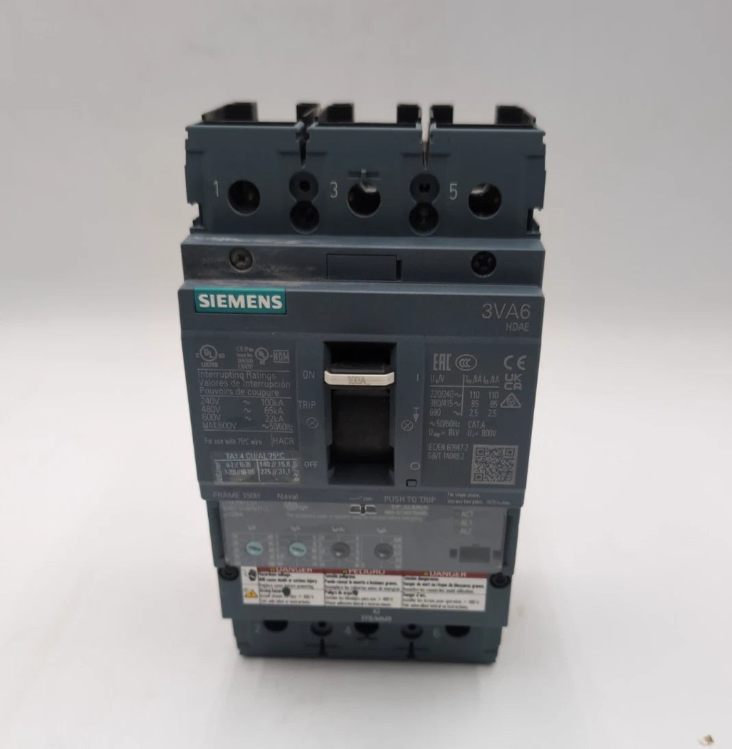 Siemens 3VA6110-6HN31-0AA0 Circuit Breaker 100A 3P 600V 3PH LSI Trip 100 Amp NEW New