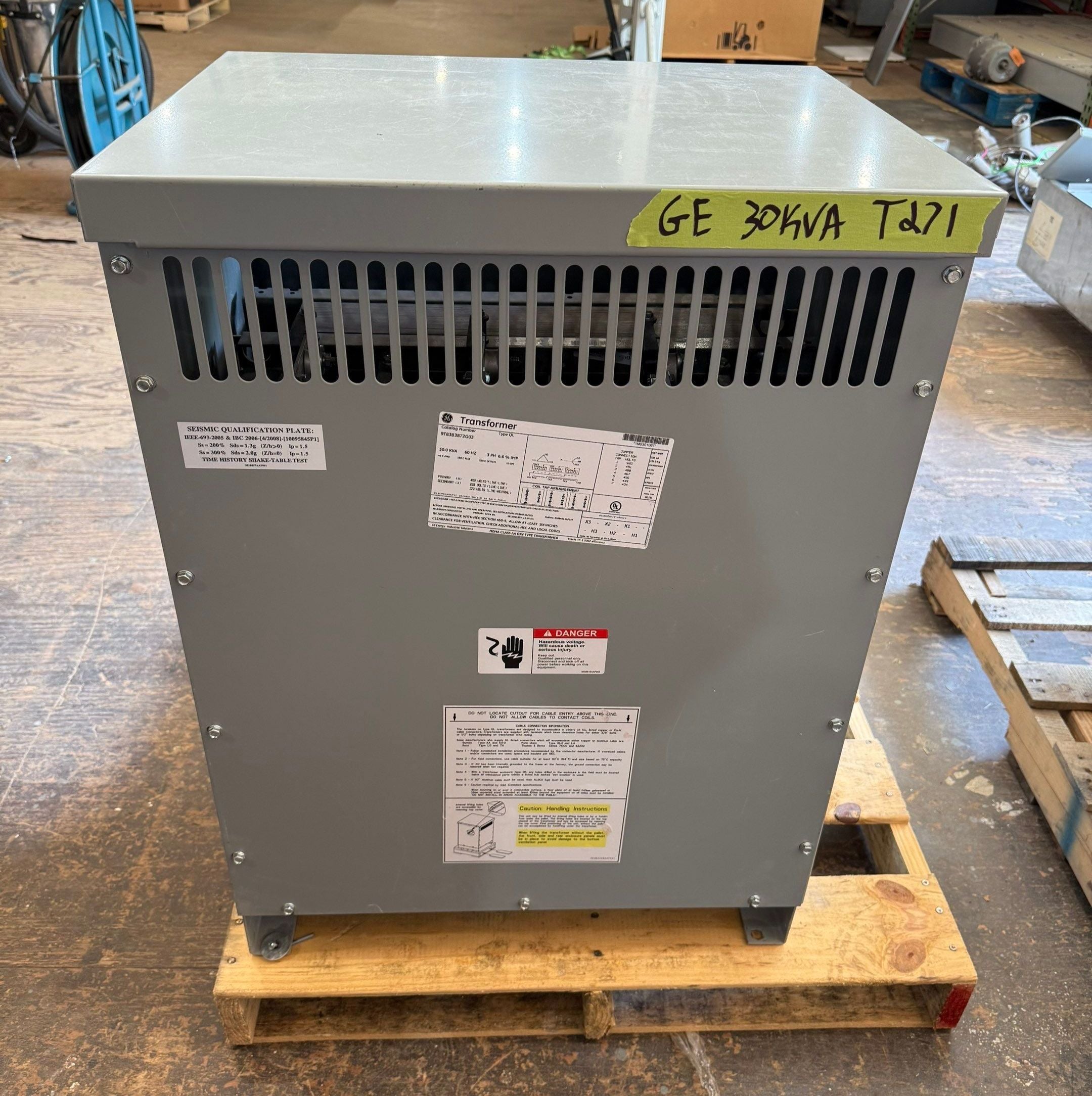 30kVA GE 9T83B3872G03 Transformer 3PH Pri 480V Sec 208/120V Type QL Indoor T271 Used