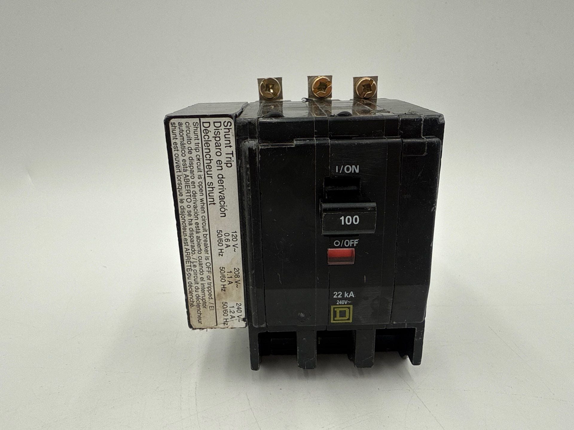Square D QOB3100VH1021 Circuit Breaker 100A 3P 240V 22kA Shunt Trip 100 Amp New