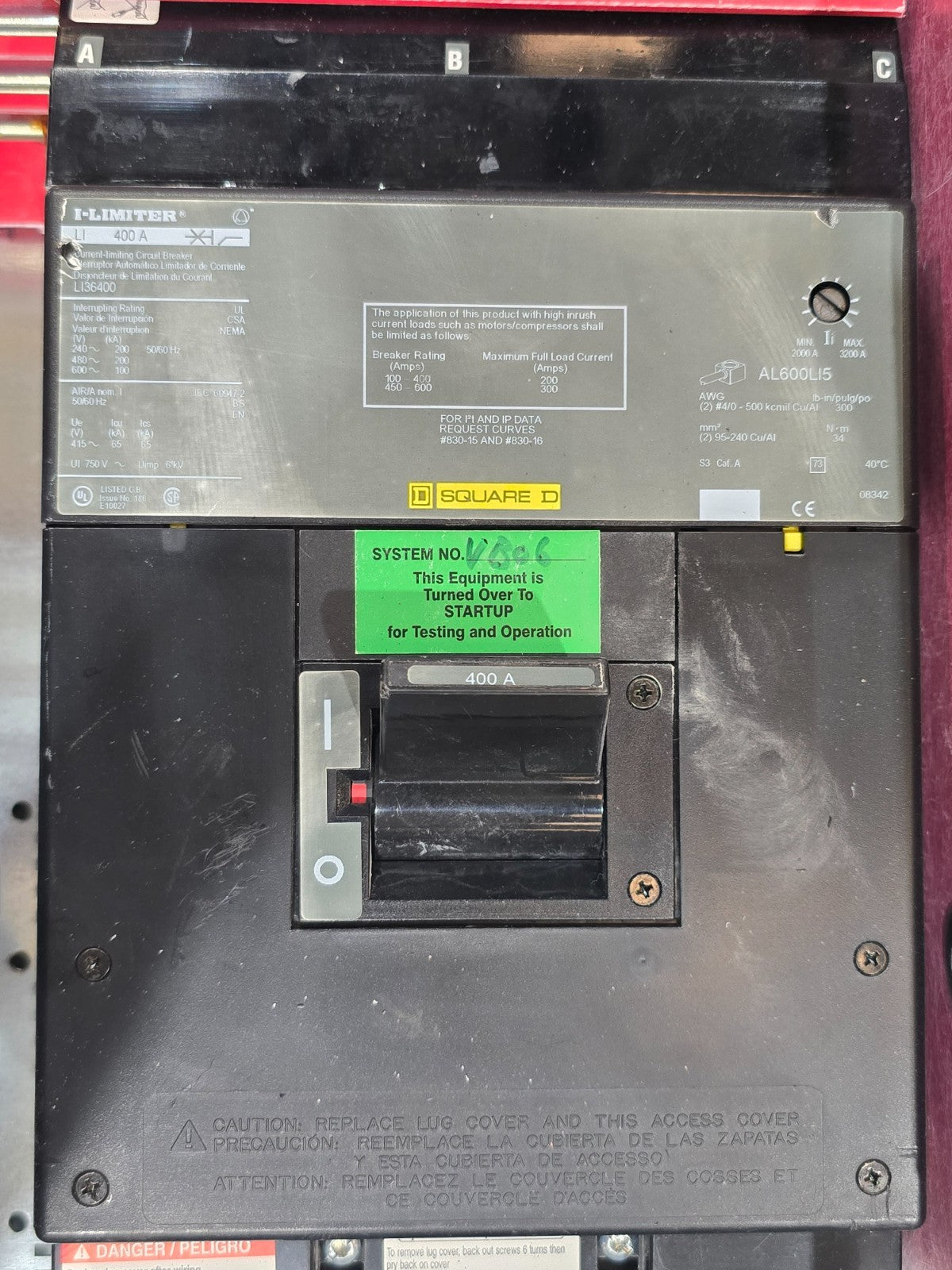 Square D HCP I-Line Panelboard 400A 480V 3PH 3W MCB Main LI36400 3R Encl 30 Cir Used