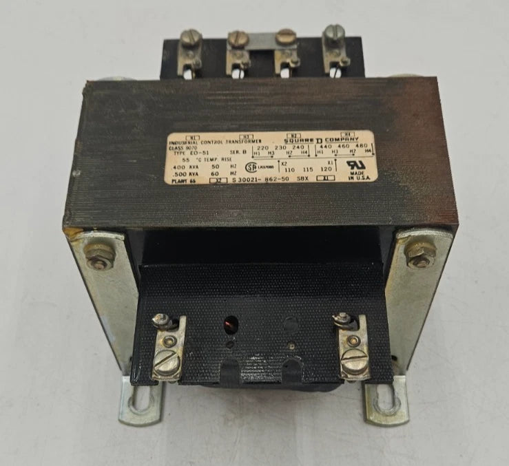 0.500kVA Square D S30021-862-50 Iindustrial Control Transformer CLASS 9070 480V Used