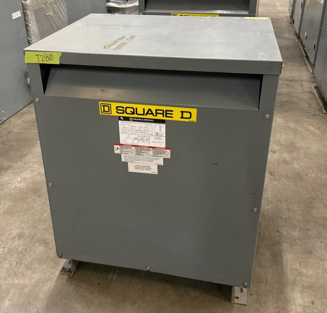 112.5KVA Square D EE112T3H Transformer Pri 480V Sec 208Y/120V Indoor 3PH T280 Used