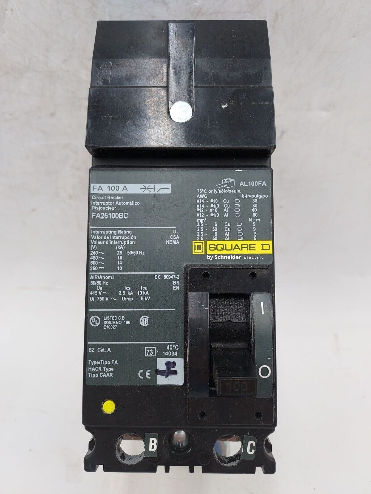 Square D FA26100BC Used
