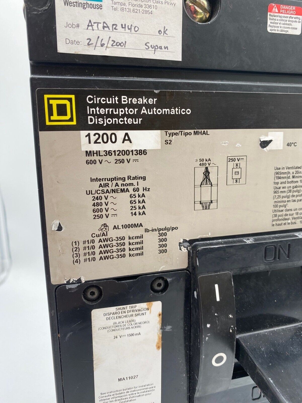 Square D MHL3612001386 Used