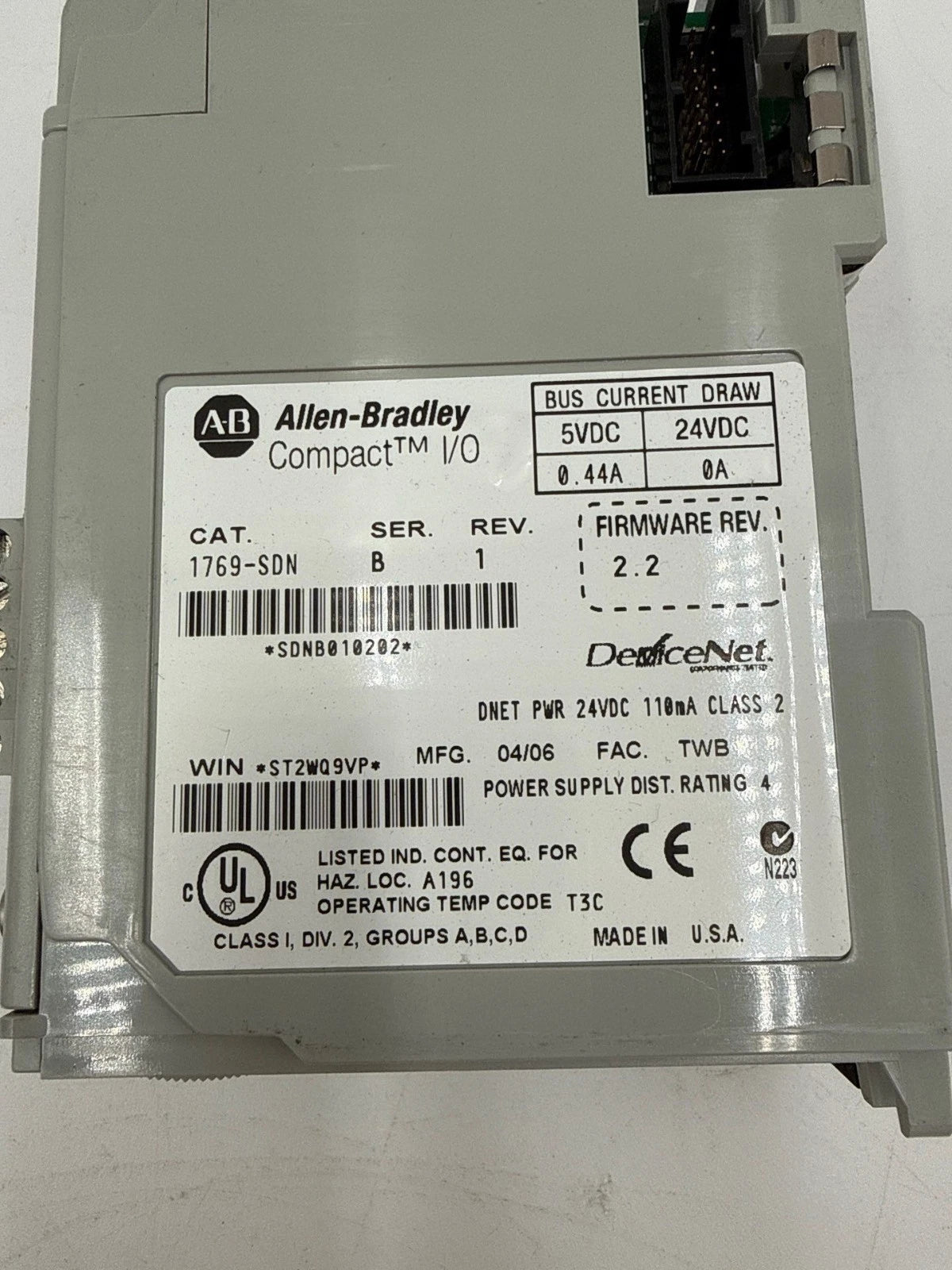 Allen Bradley 1769-SDN Compact I/O DeviceNet Scanner Module Firmware 2.2 Used