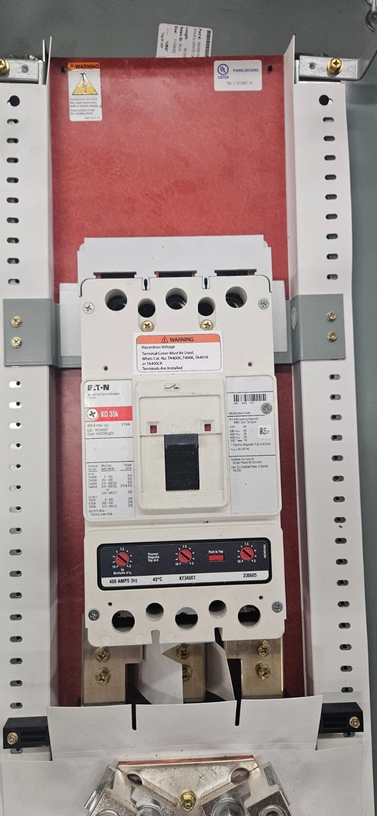 Eaton PRL3X Panelboard 400A 480/277V 3PH 3R Encl MCB Panel KD3400 Subfeed 350A Used