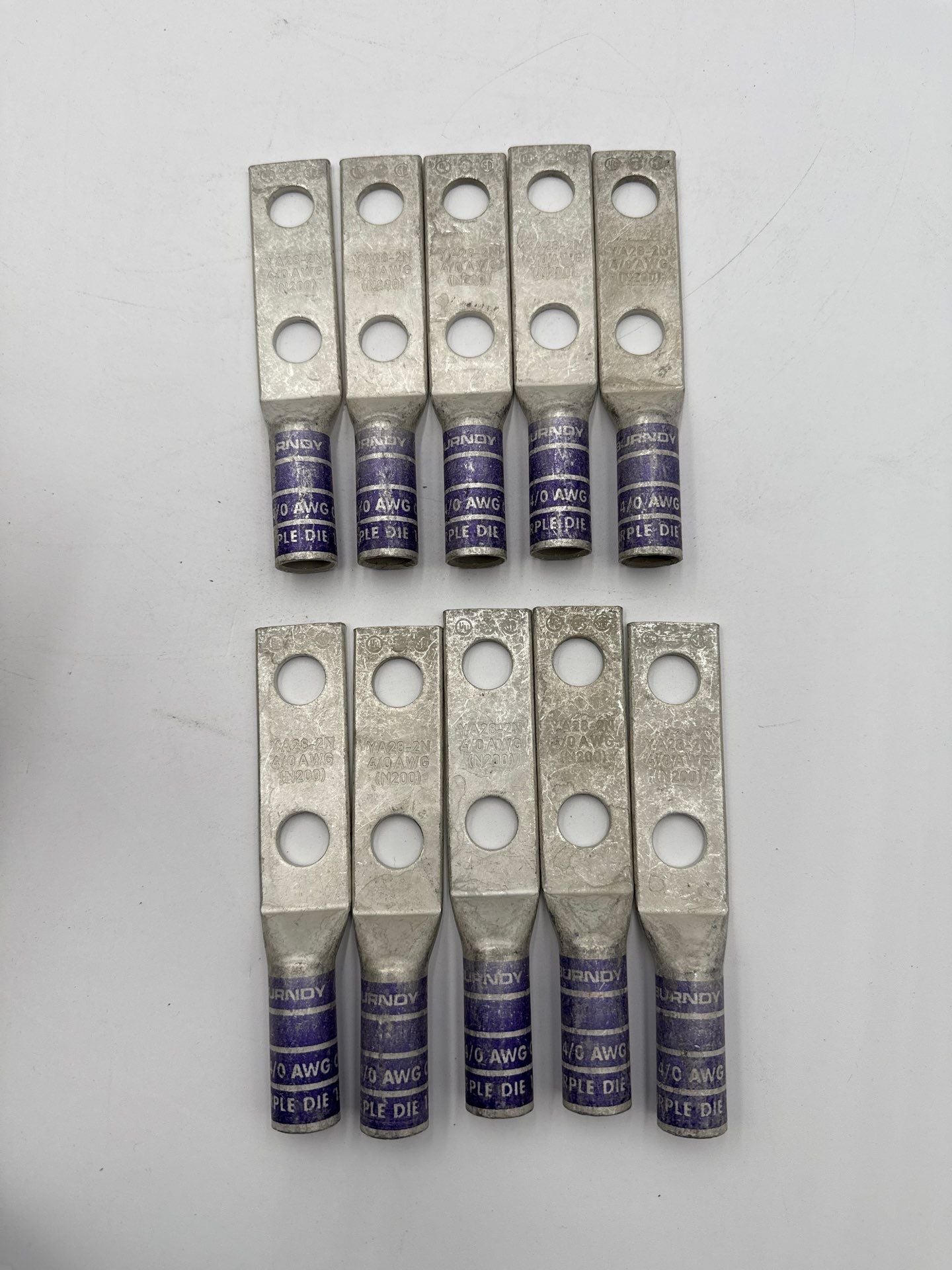 Burndy YA282N Compression Cable Lug 4/0 CU 2-Hole Long 1/2 10PC Lot New