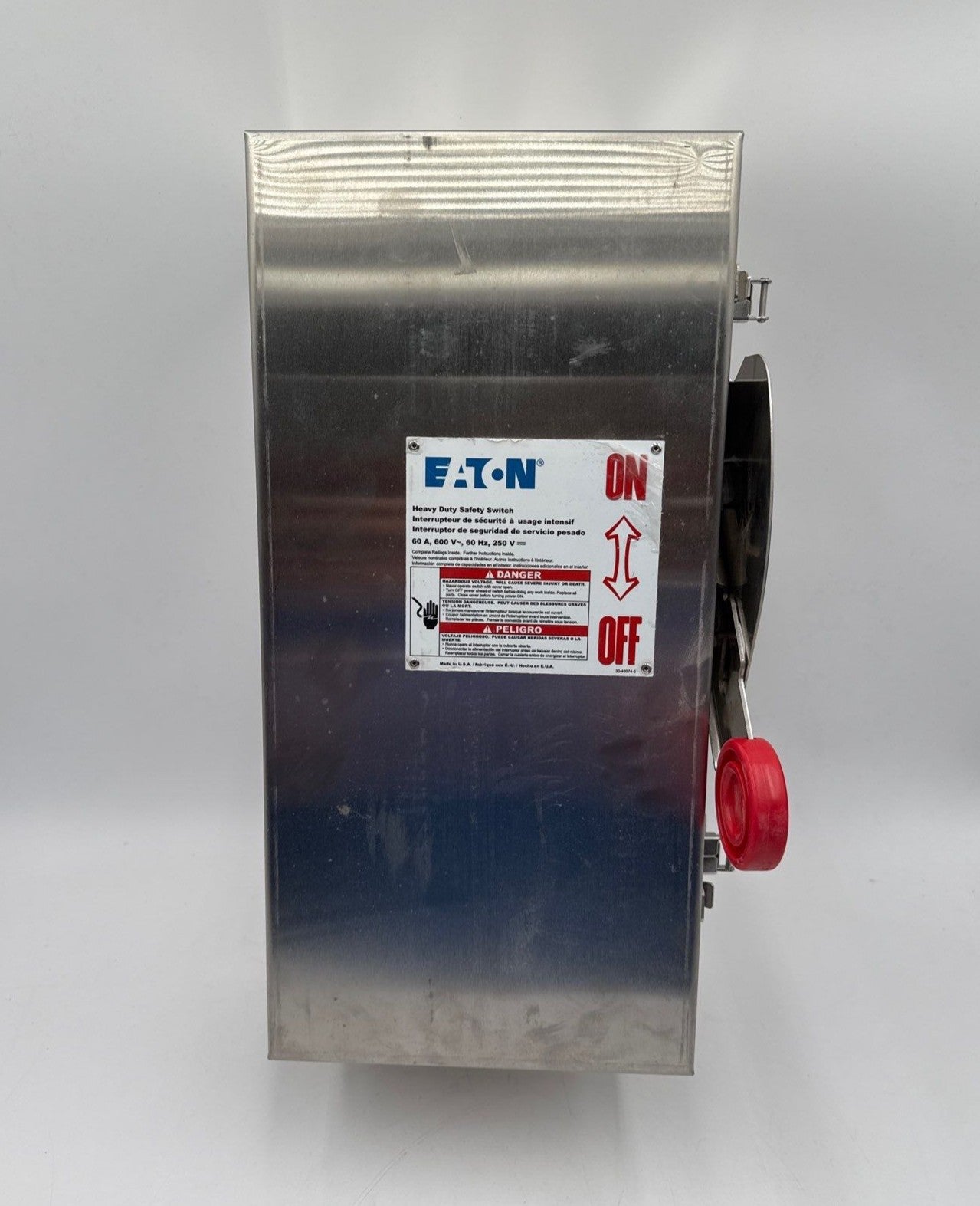 Eaton DH362FWK Safety Disconnect Switch 60A 3P 600V Nema 4 Encl 60 Amp 3 Pole Used