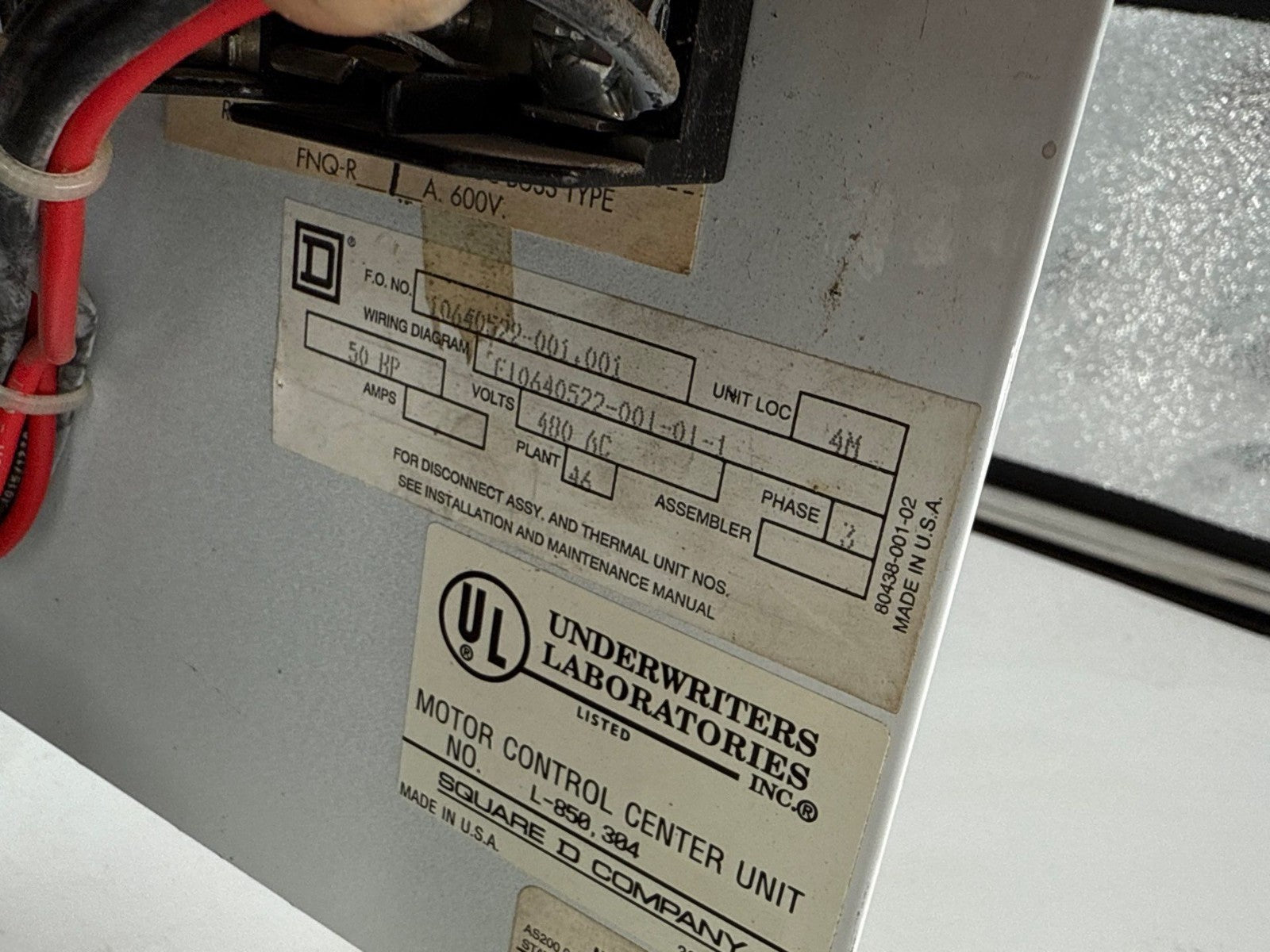 Square D Model 6 18" 100A Fused Combo MCC Bucket Size 3 Starter 8536SEO1S 100Amp Used