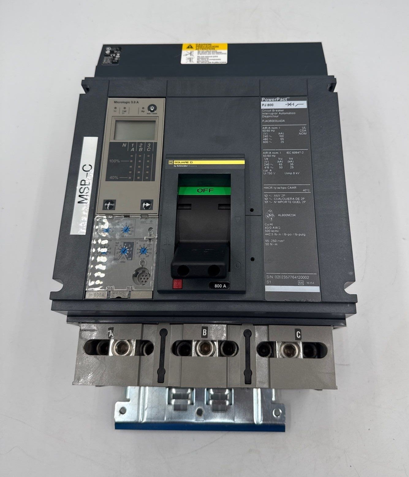 Square D PJA36080U43A I-Line Circuit Breaker 800A 3P 600V PJA 800 Amp 3 Pole Used