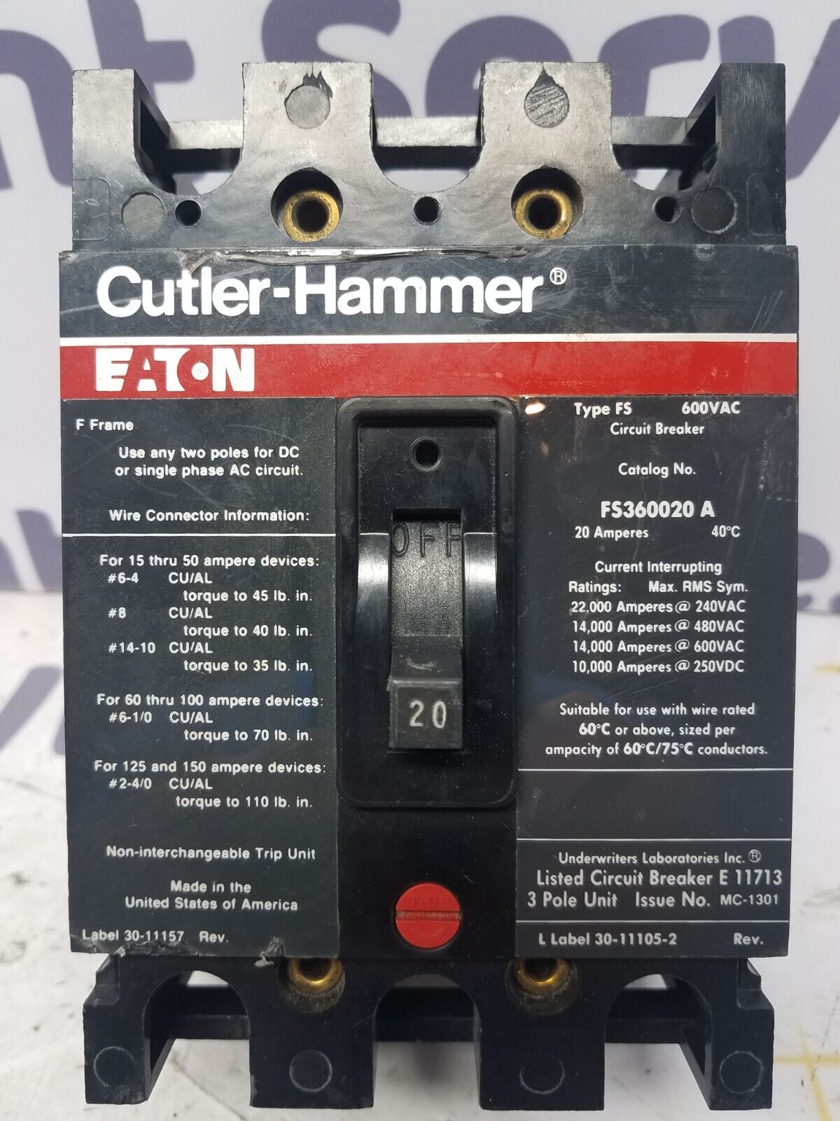 Cutler-Hammer FS360020A Used