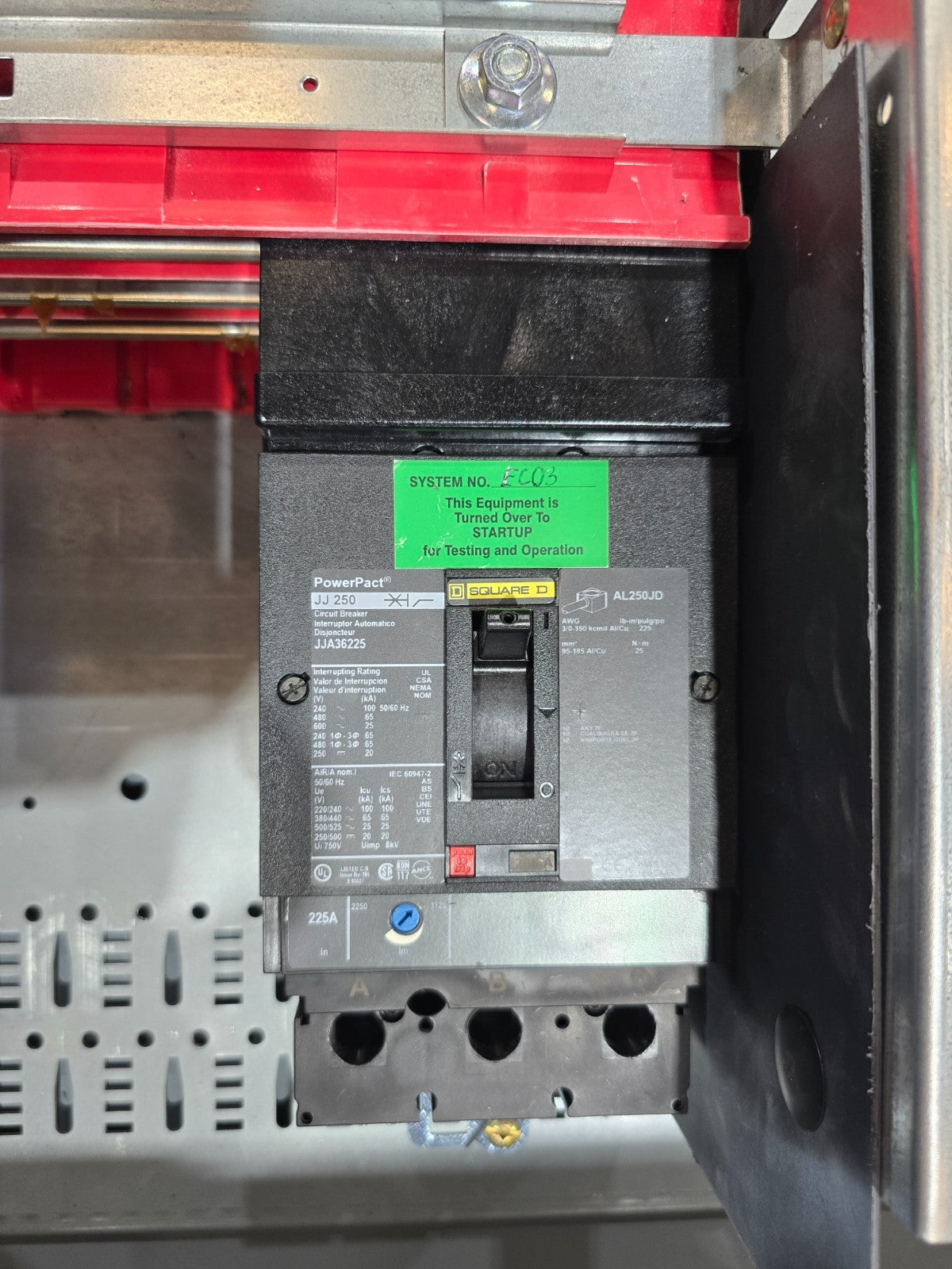 Square D I-Line Panel 225A 480V 3PH 3W MCB Panelboard 225 Amp JJA36225 3R Encl Used