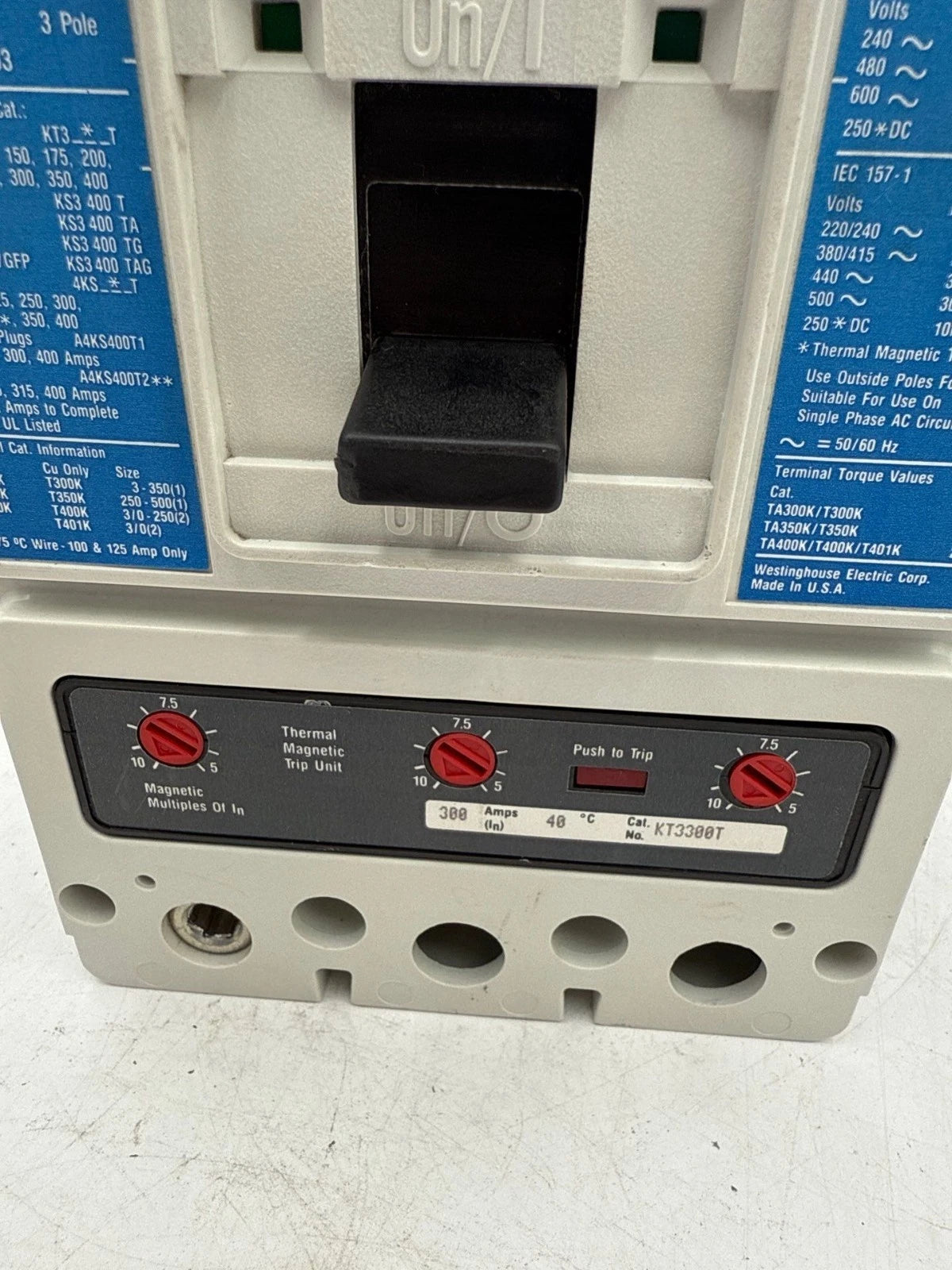 Westinghouse KD3300 Circuit Breaker 300A 3P 600V KD 35k 300 Amp 3 Pole KT3300T Used