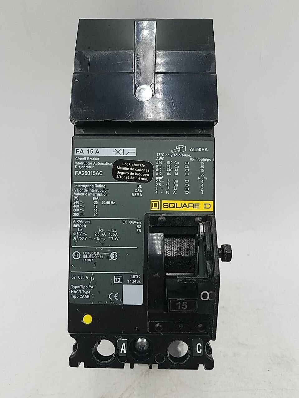 Square D FA26015AC Used