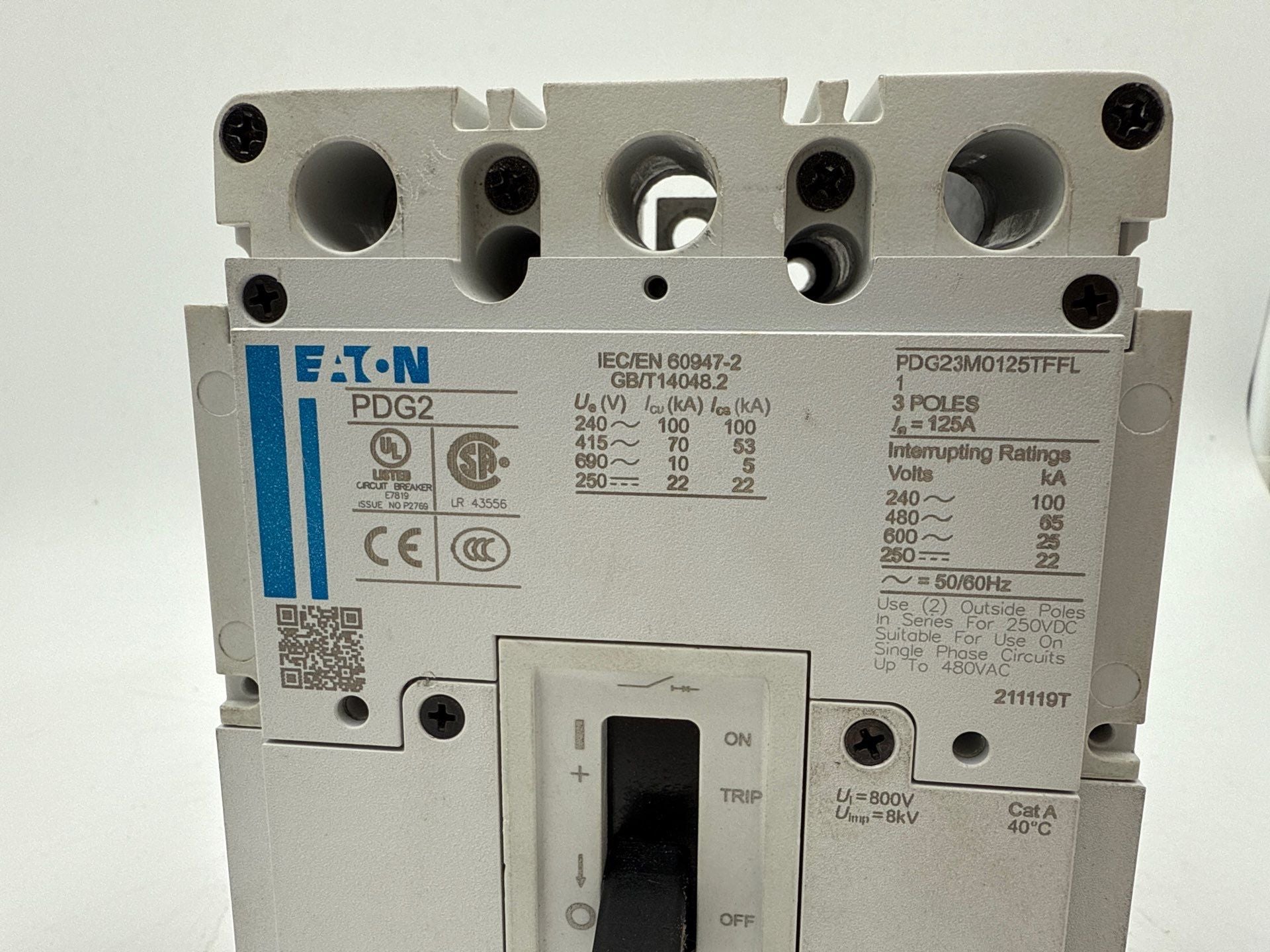 Eaton PDG23M0125TFFL Circuit Breaker 125A 3P 600V PDG2 125 Amp 3 Pole New