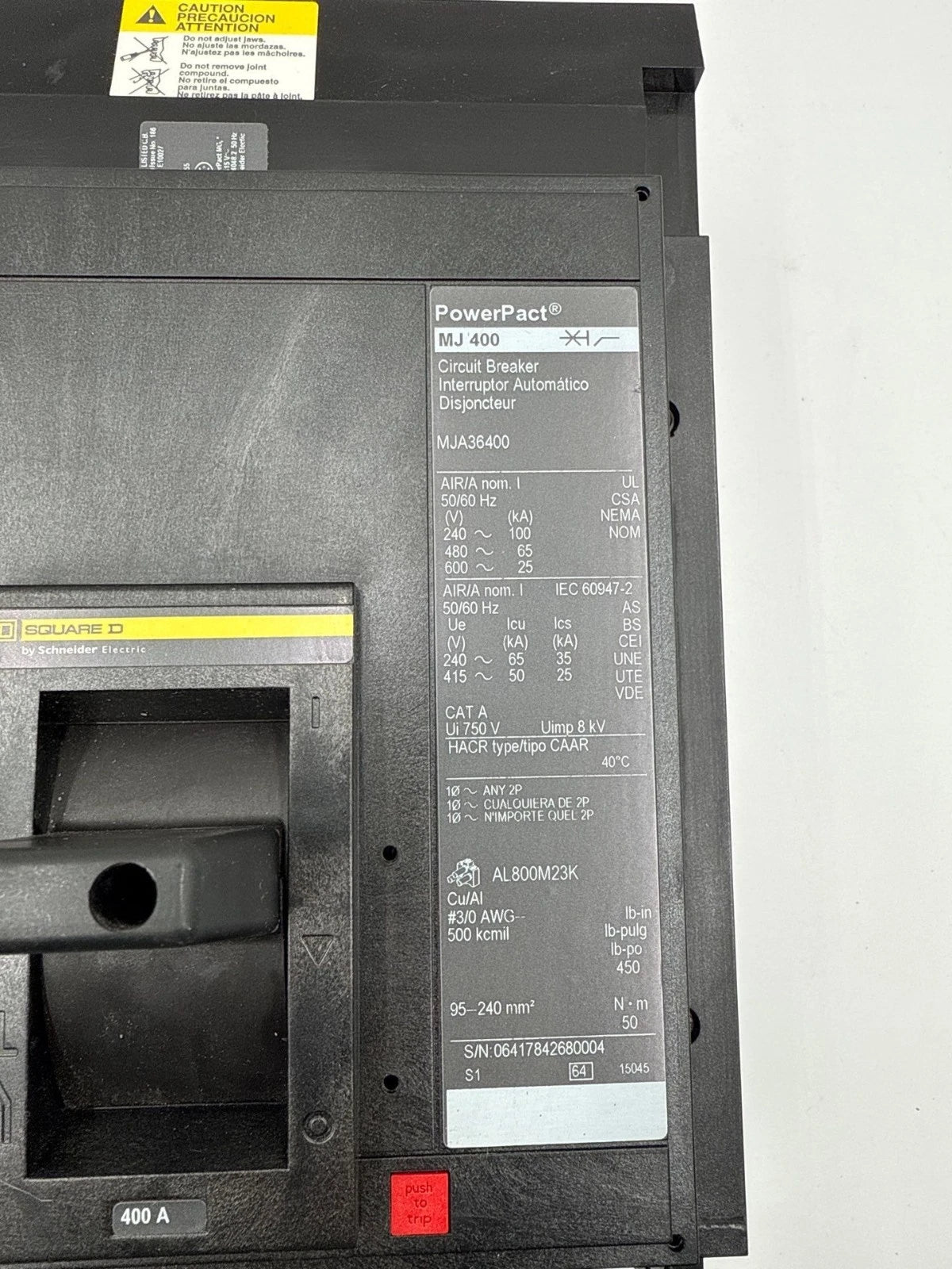 Square D MJA36400 I-Line Circuit Breaker 400A 3P 600V 3PH MJA 400 Amp 3 Pole New New