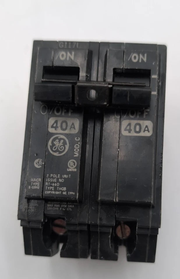 GE THQB2140 Circuit Breaker 40A 2P 120/240V THQB Bolt On 40 Amp 2 Pole Used Used