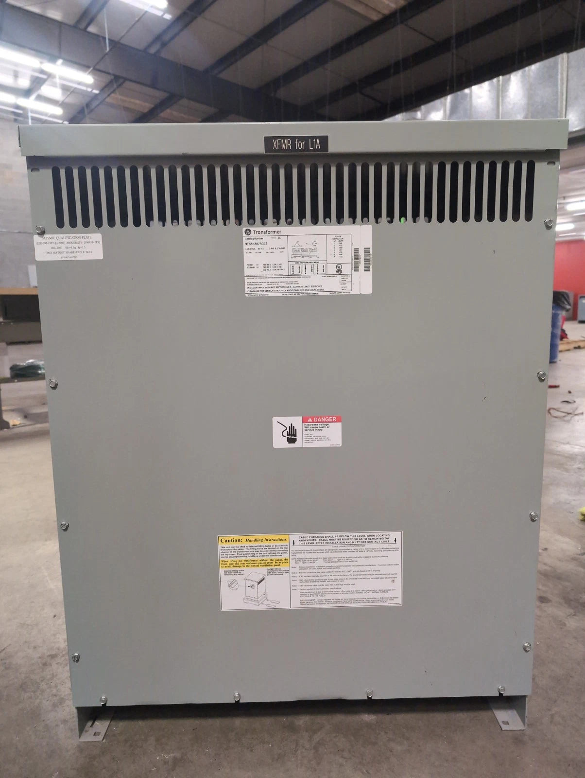 112.5KVA GE Transformer 9T83B3875G13 Indoor Encl Pri 480V Sec 208/120V 3PH 60Hz Used