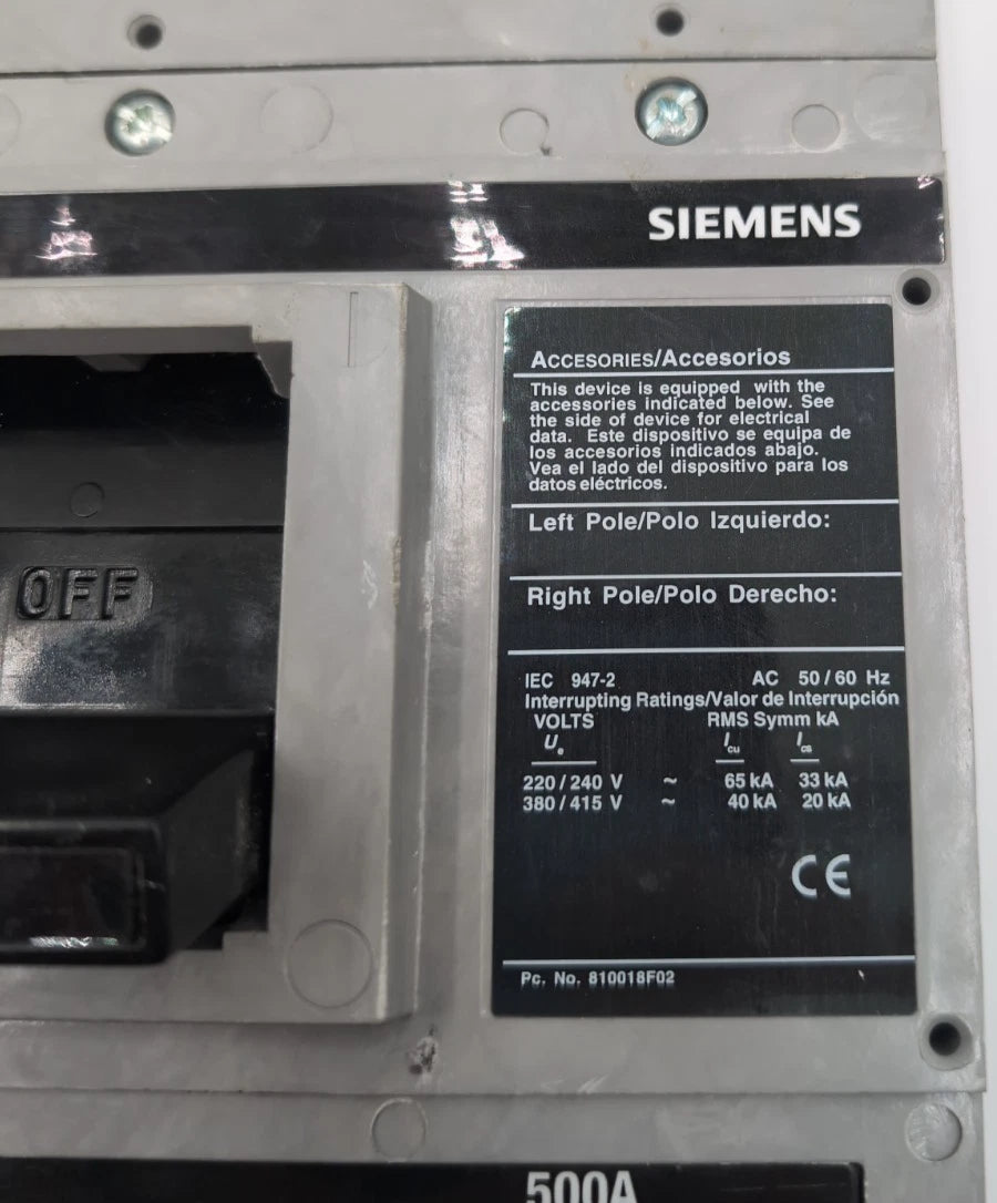 Siemens LXD63B500 Circuit Breaker 500A 3P 600V 3PH LXD6-A 500 Amp NEW TAKE OUT New