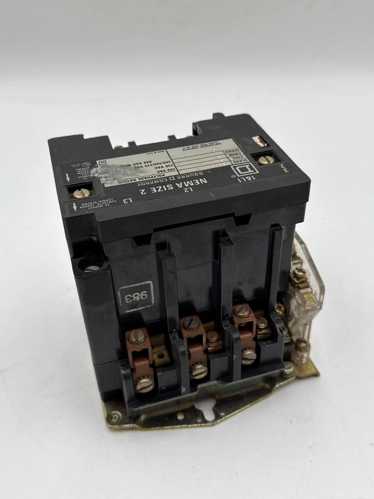Square D 8536SD01 NEMA Size 2 Contactor Coil 110/120V 3P 600V 3PH 25HP 8536-SDO1 Used