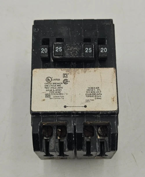 Square D HOMT2020225 Dual Circuit Breaker 20A/25A 3P 120V/240V 3PH USED Used