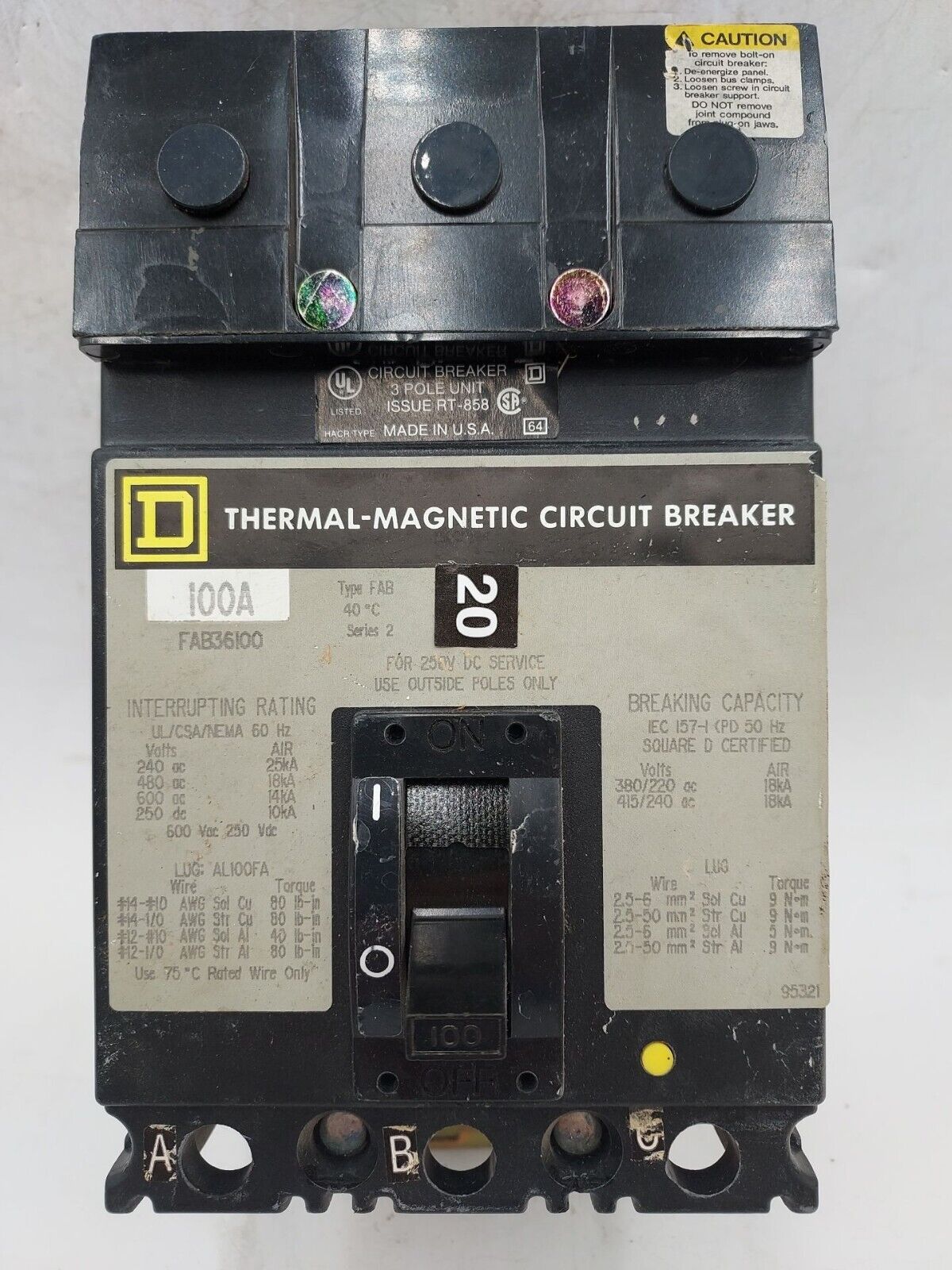 Square D FAB36100 Used