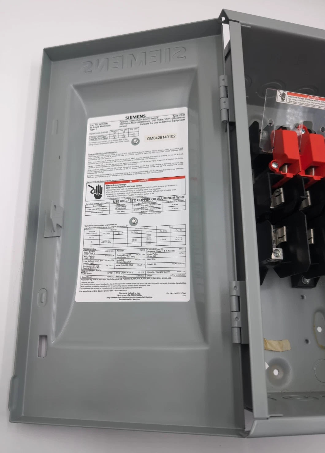 Siemens HF321N Safety Disconnect Switch 30A 3P 240V Type 1 Enclosure NEW New