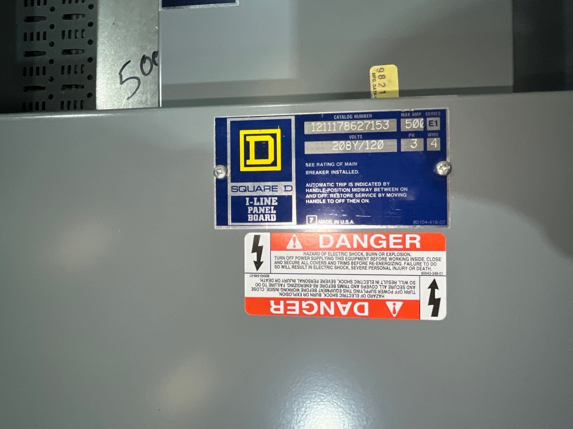 Square D I-Line Panelboard 500A 208/120V 3PH 4W MCB Panel 500 Amp 18Space HC4250DB Used