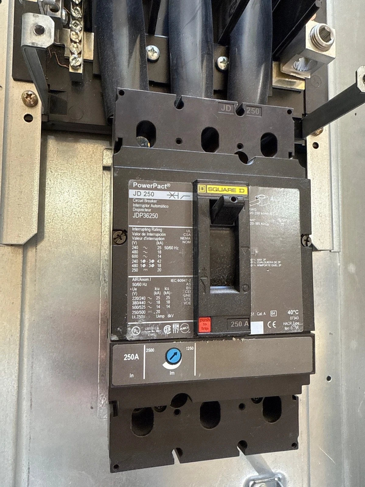 Square D NQOD Panelboard 250A 208/120V 3PH 4W 42 Cir MCB Panel JDP36250 250 Amp Used