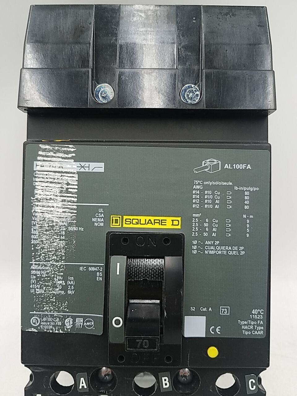 Square D FA36070 Used