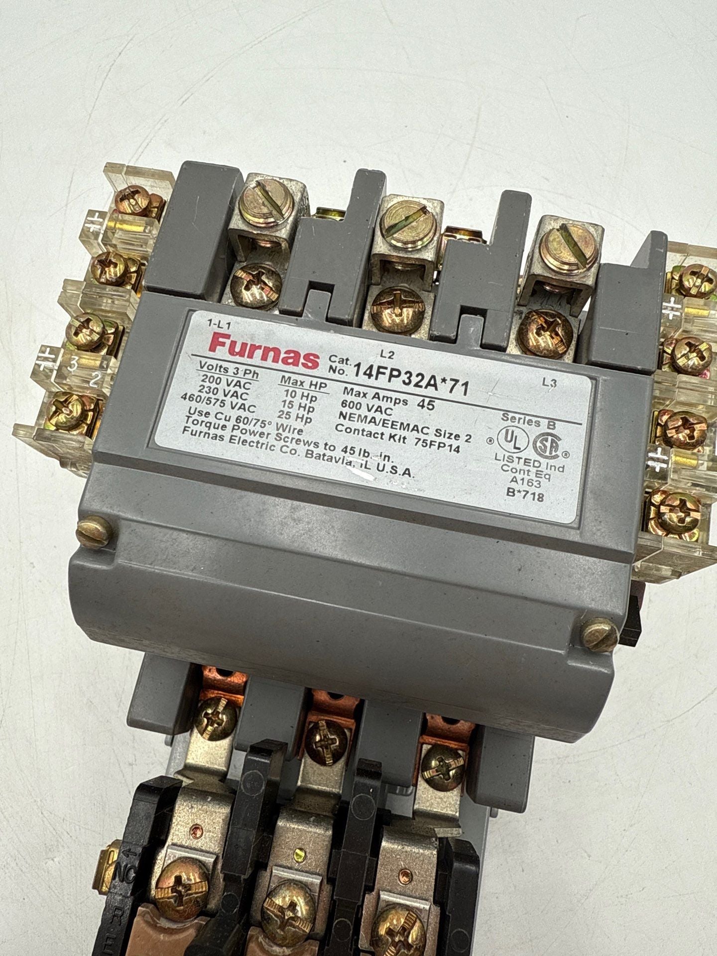 Furnas 14DP32AF71 Magnetic Starter 27A 3P 600V Size 1 Coil 110-120V Heater K63 Used