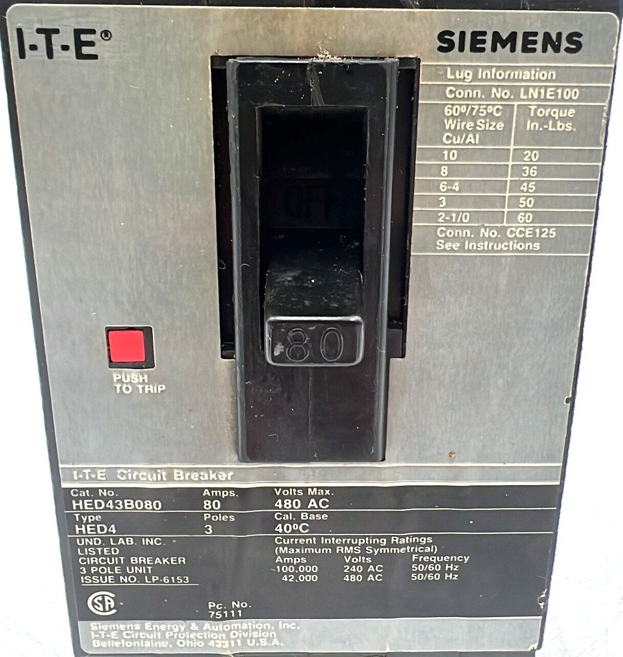 Siemens HED43B080 Used
