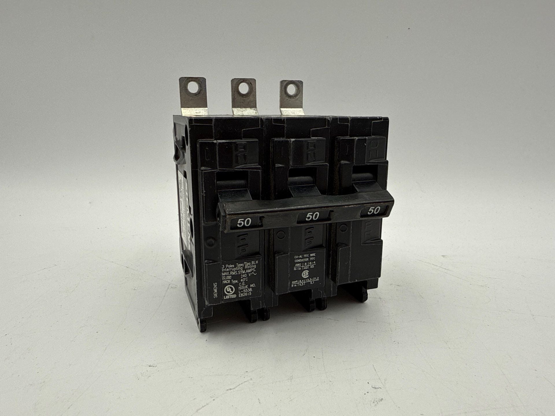 Siemens B350H Bolt On Circuit Breaker 50A 3P 240V BLH 50 Amp 3 Pole 22kA Used