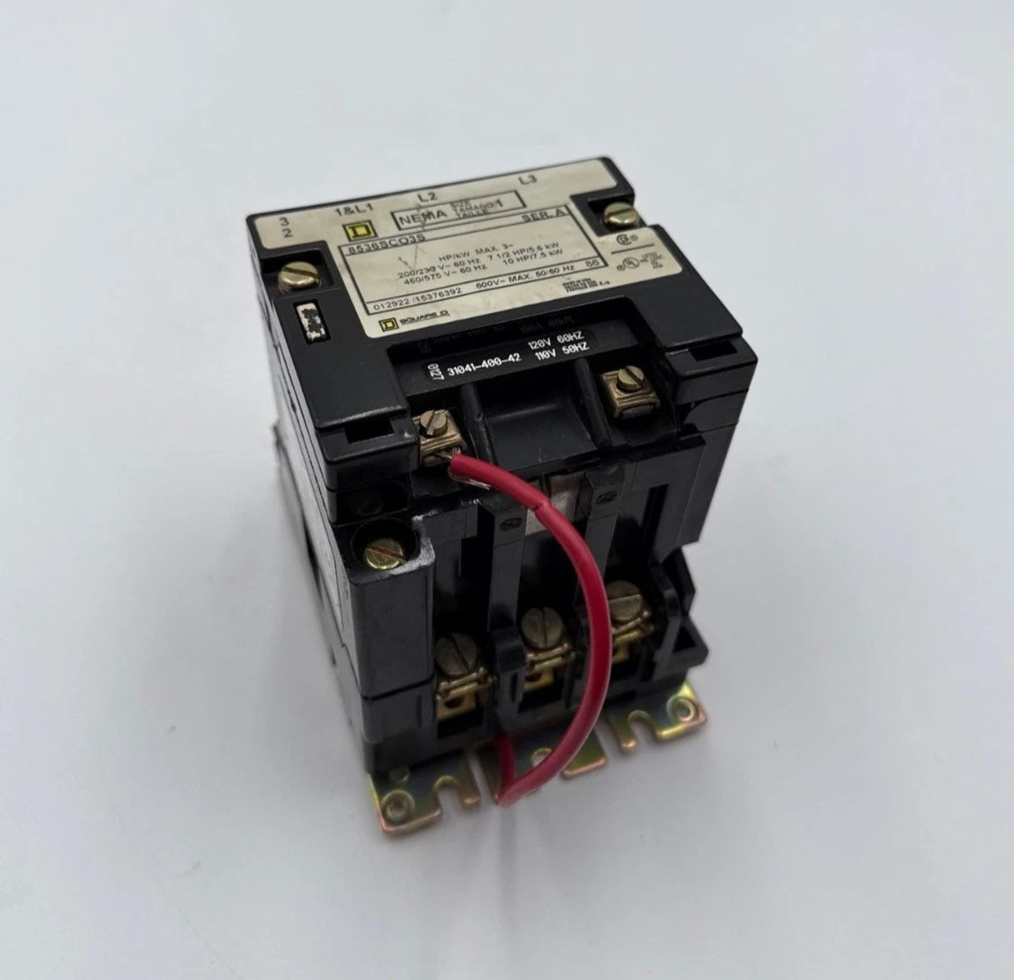 Square D 8536SCO3S Contactor NEMA Size 1 Coil 110/120V 3P 10HP 600V 31041-400-42 Used