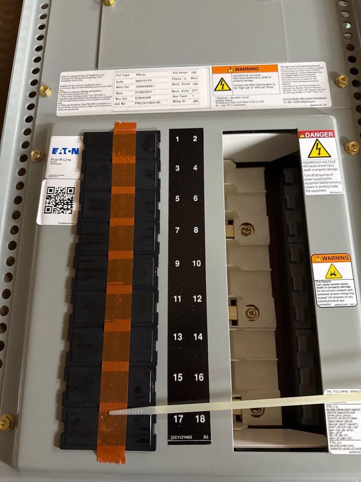 Eaton PRL2A3100X18C Panelboard Interior 100A 480/277V 3PH 18 Circuit PRL2A New